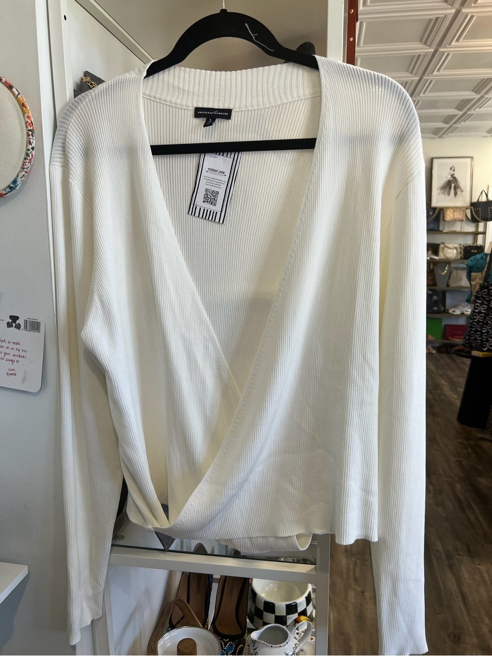 Universal Standard Ivory Ribbed Wrap Cardigan